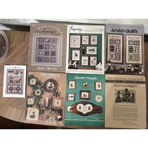 Lot Of 7 Amish Cross Stitch Leaflets And Foldouts 1985 & 1987 RARE